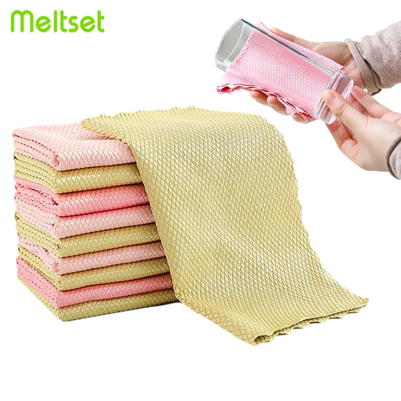 No Trace Glass Cleaning Towel Absorbent Dish Cloth for Tableware Kitchen Rag Towel for Kitchen Household Cleaning Tool