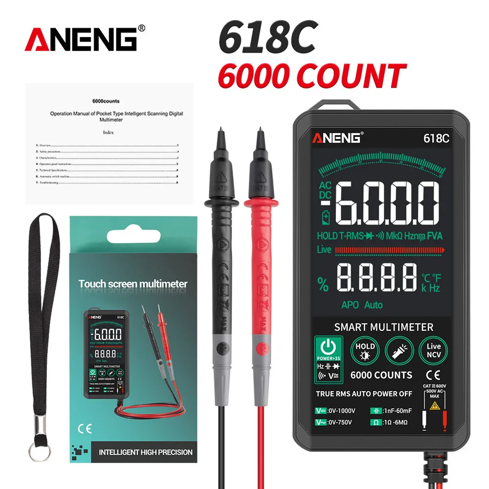 AN618A 618B 618C Digital Multimeter Touch DC Analog Bar Auto Tester Professional Transistor Capacitor NCV Testers Meter