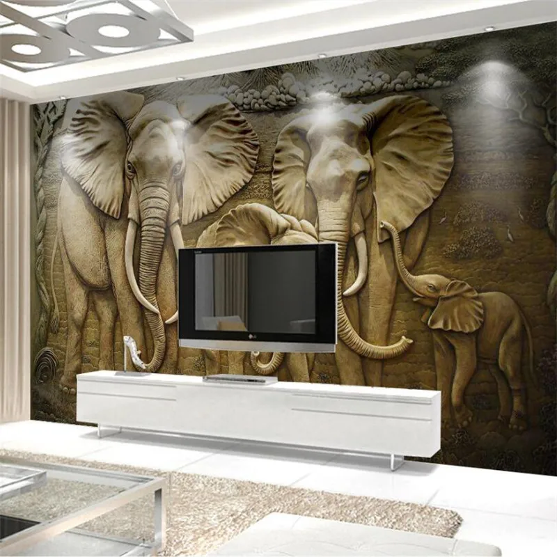 Custom wallpaper 3d large mural three-dimensional gold embossed elephant background wall painting papel de parede 3d wallpaper