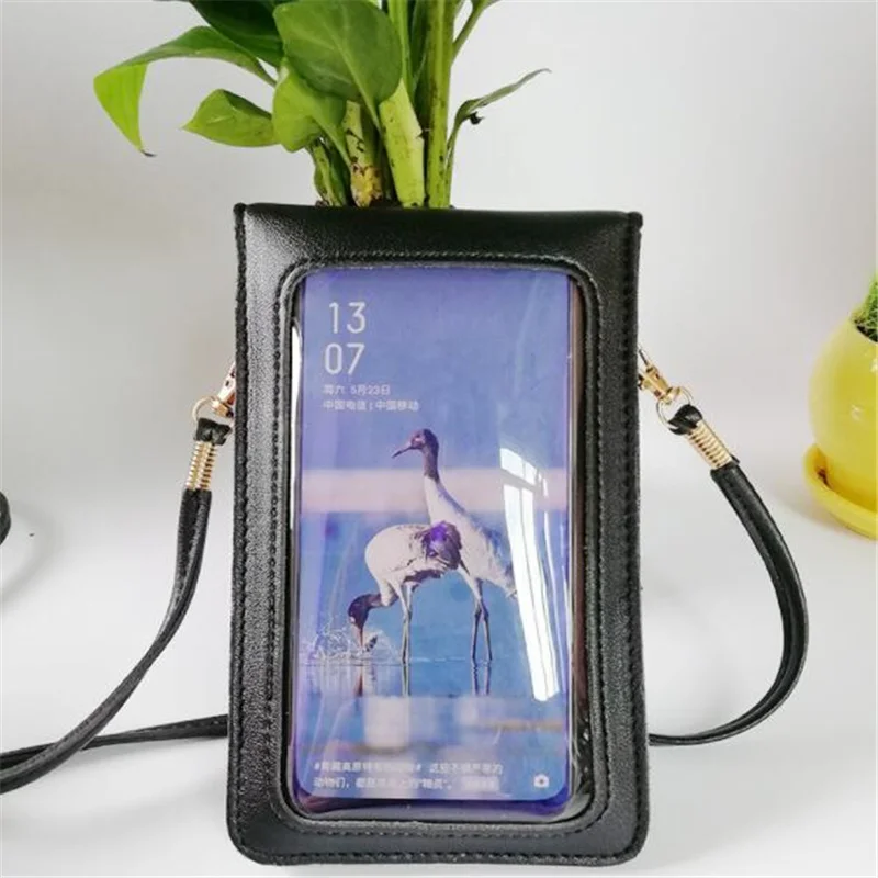 Touch Screen PU Leather Mobile Phone Women Transparent Coin Purse Pocket Bag Outdoor Arm Shoulder Female Brand Smart Phone Bag