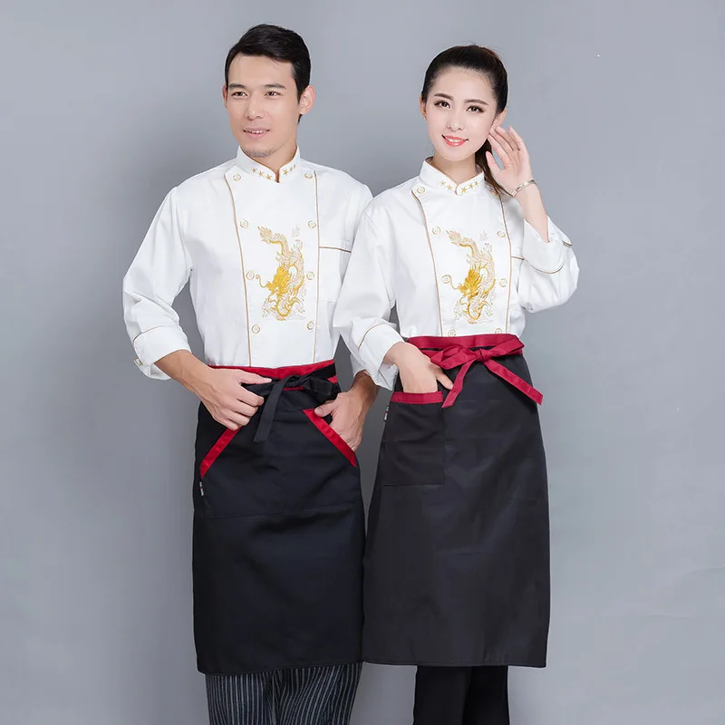 Traje de manga larga para Chef, ropa de trabajo, monos Unisex, uniforme de Chef para Hotel, cocina, restaurante, servicio de comida