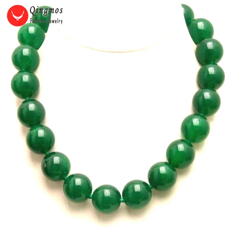 

Qingmos Trendy Green Jades 17" Chokers Necklace for Women with 18mm Round Natural Genuine Green Jades Necklace Jewelry nec6279