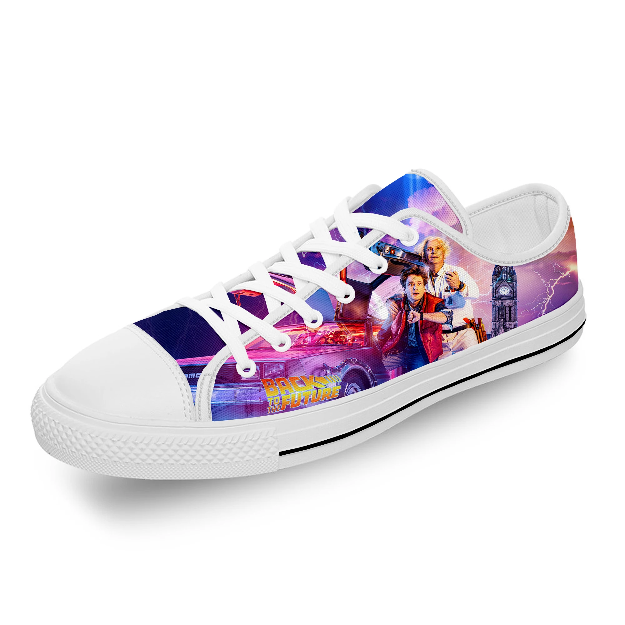 Забавная белая ткань с 3D принтом Назад в будущее, модные холщовые кроссовки с низким верхом для мужчин и женщин, легкие дышащие кроссовки