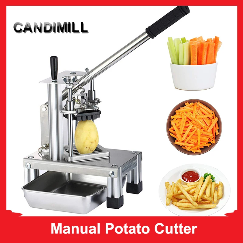 

CANDIMILL Hand Press Potato Chipper Vegetable Fruit Slicer French Fry Cutter With 3 Stainless Steel Blades