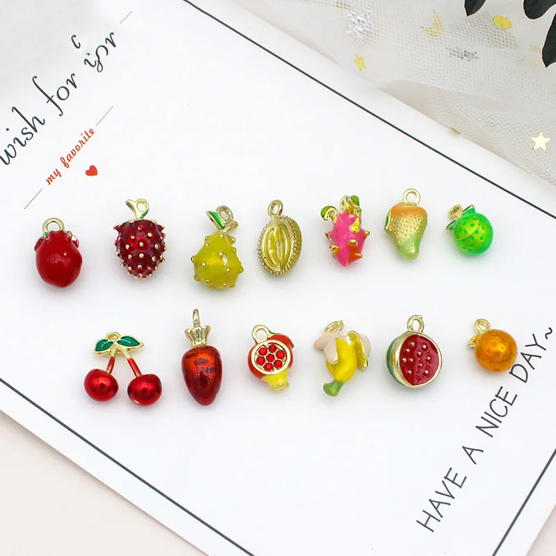 10pcs simulation three-dimensional creative fruit enamel pendant necklace earrings bracelet DIY charm handmade jewelry making