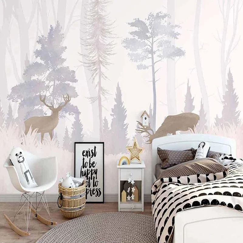 Custom Mural Wallpaper 3D Hand Painted Forest Elk Children‘s Bedroom Fresco Modern Creative Art Home Decor Papel De Parede Sala