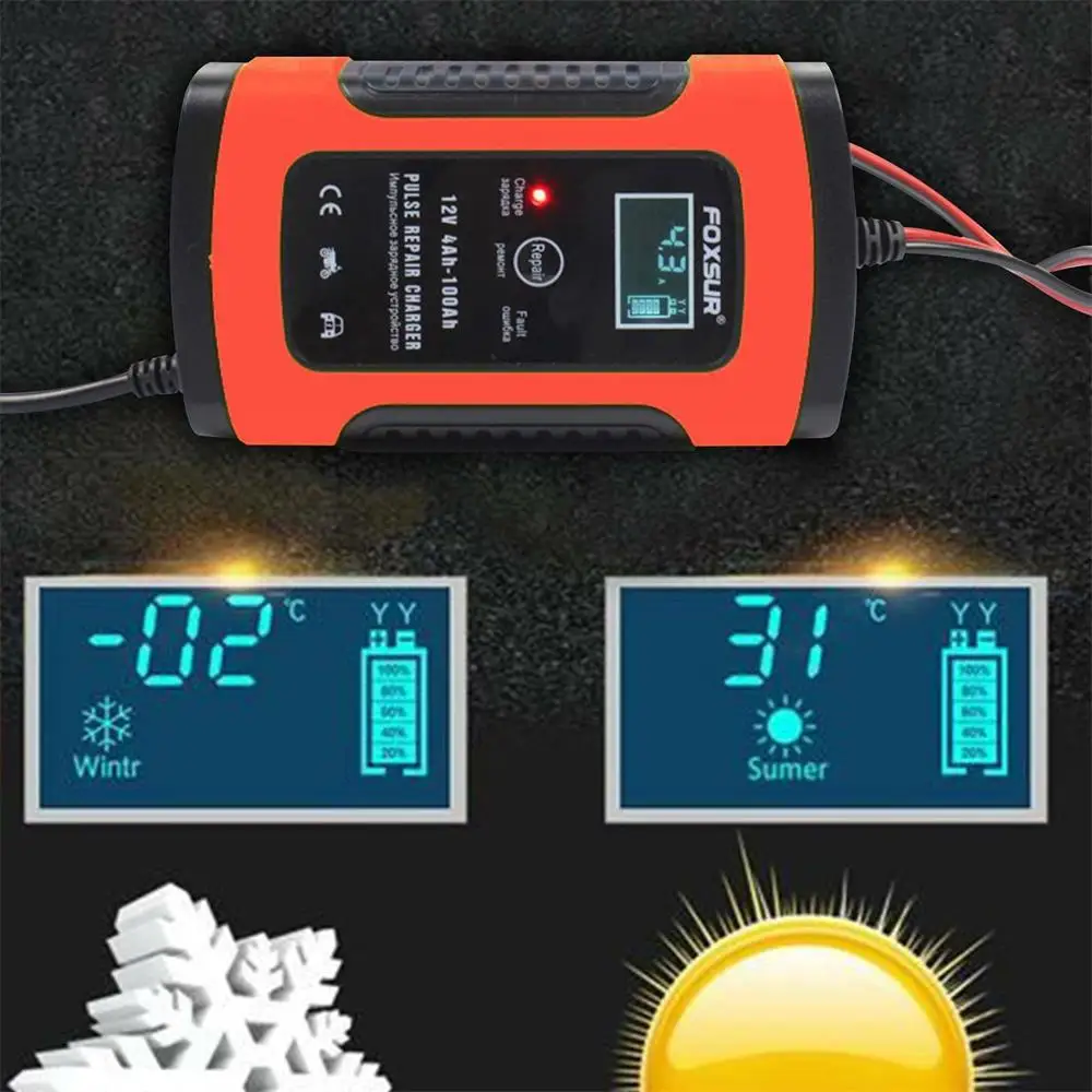 Coche y de la motocicleta cargador de la batería UPS 12V completa inteligente de reparación universal Tipo de cargador de batería LCD