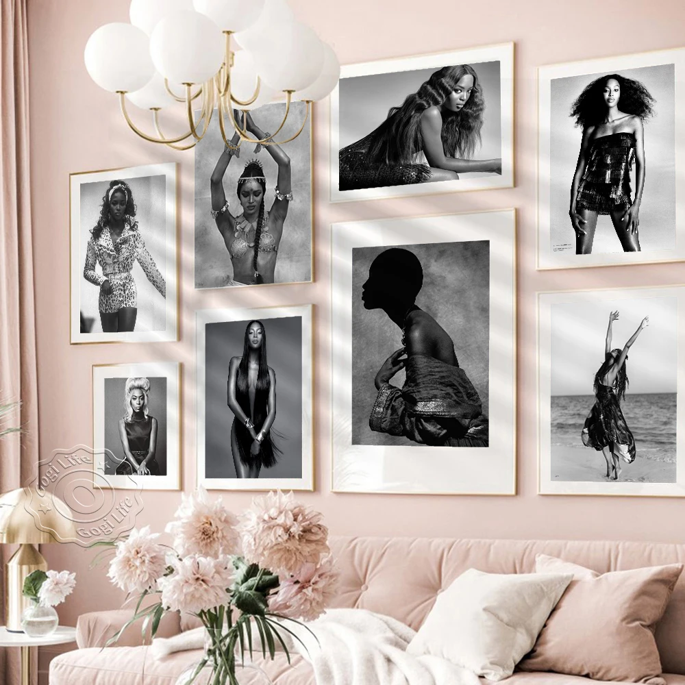 

England Super Famous Naomi Campbell Black And White Art Poster, Vintage Art Decor Wall Picture, Star Singer Art Prints, Fans