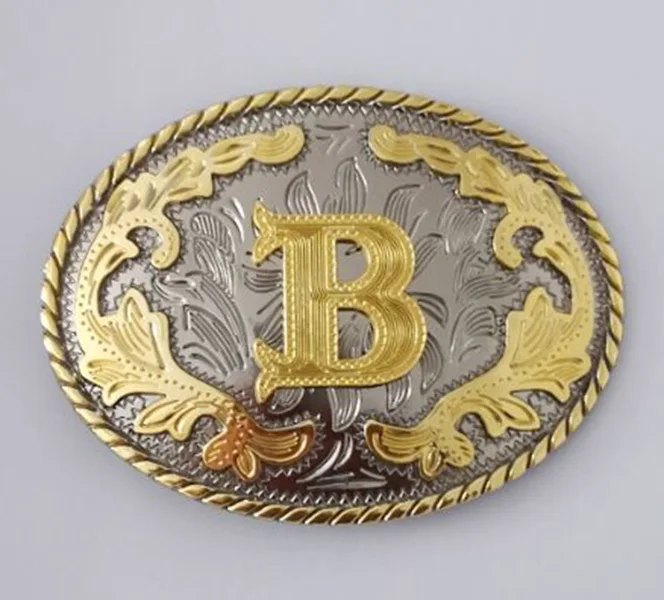 Western Belt Buckle Initial Letters ABCDEFG to Y-Cowboy Rodeo Gold Large Belt Buckle for Men and Women