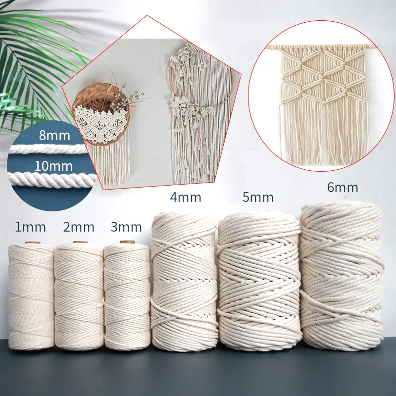 1/2/3/4/5/6mm Natural Beige Macrame Rope Twisted String Cotton Cord Craft Cord For Handmade DIY Crafts Home Wedding Decor