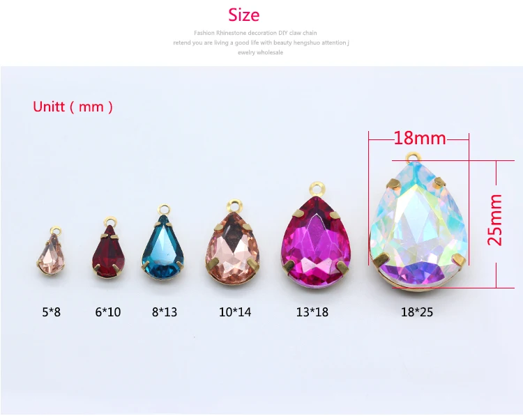 20pcs/lot Waterdrops  Shape Single Hole Connector Rhinestone Crystal Charm Pendant For DIY Jewelry Clothing Accessories Making