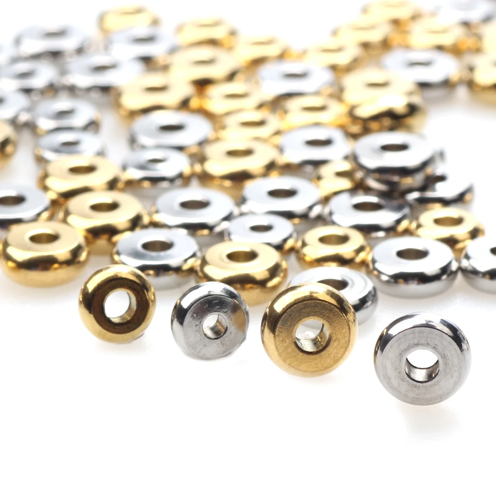 

5/6mm Stainless Steel Round Flat Loose Spacer Abacus Beads Fit Bracelet Finding Plating Gold Color DIY Jewelry Making