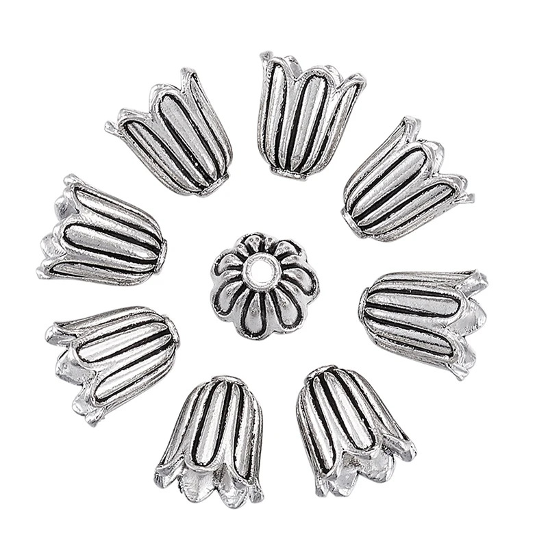 Pandahall 20pcs 10mm Flower Metal Loose Spacer Bead Caps Tibetan Alloy Bead Cone End Caps for Jewelry Making DIY Tassel Earrings