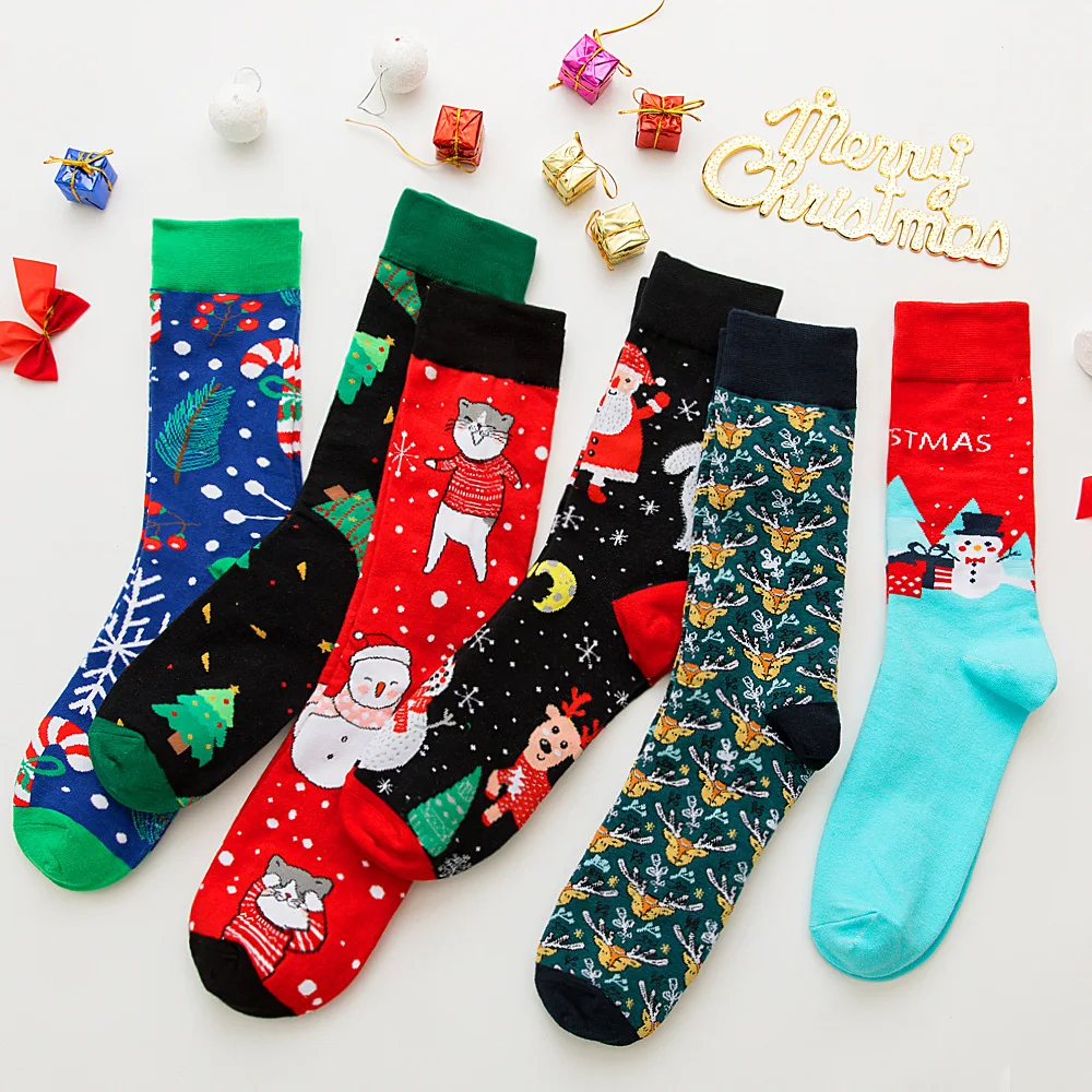 DOIAESKV Funny Socks Men Autumn Winter Long Cute Socks Christmas Tree Snow Elk Gift Cotton Happy Socks New Year Santa Claus