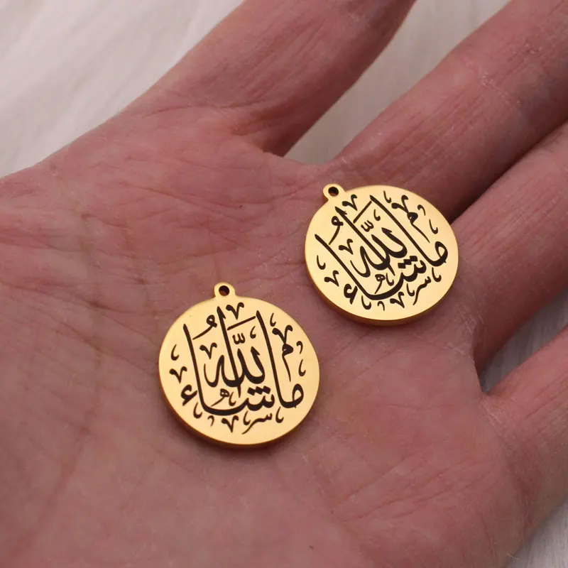 Mashallah god willing Stainless Steel pendant muslim charm 2 pcs /lot