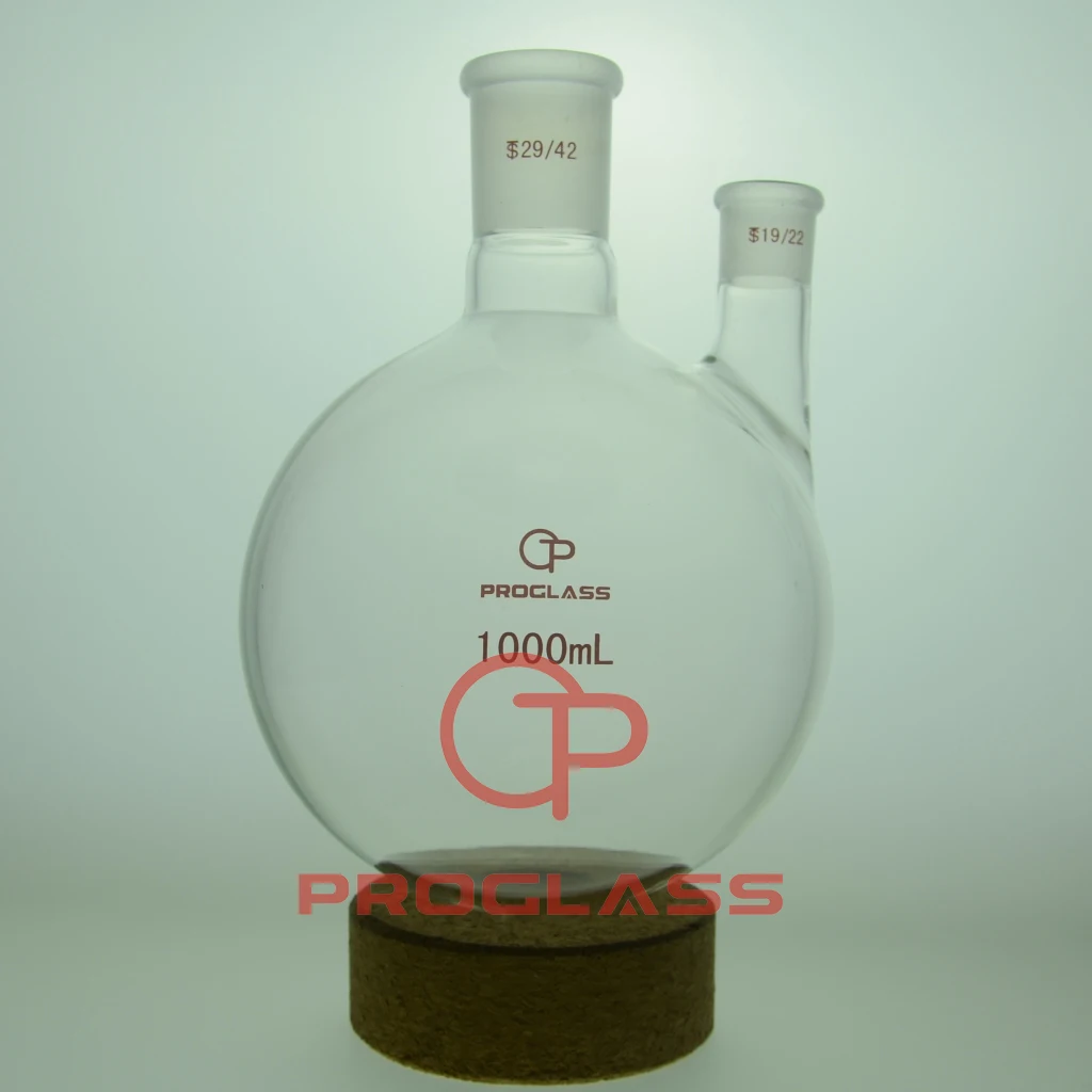 1000mL,Two Staight Necks Round Bottom Flask ,HAND BLOWERING,Center Joint 29/42,Side 19/22