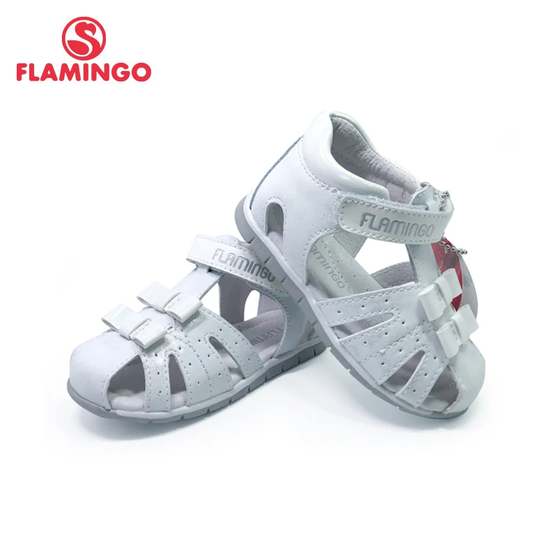 FLAMINGO kids Sandals Hook& Loop Flat Arched Design Chlid Casual Princess Shoes Size 19-24 For Girls 201S-XY-1689