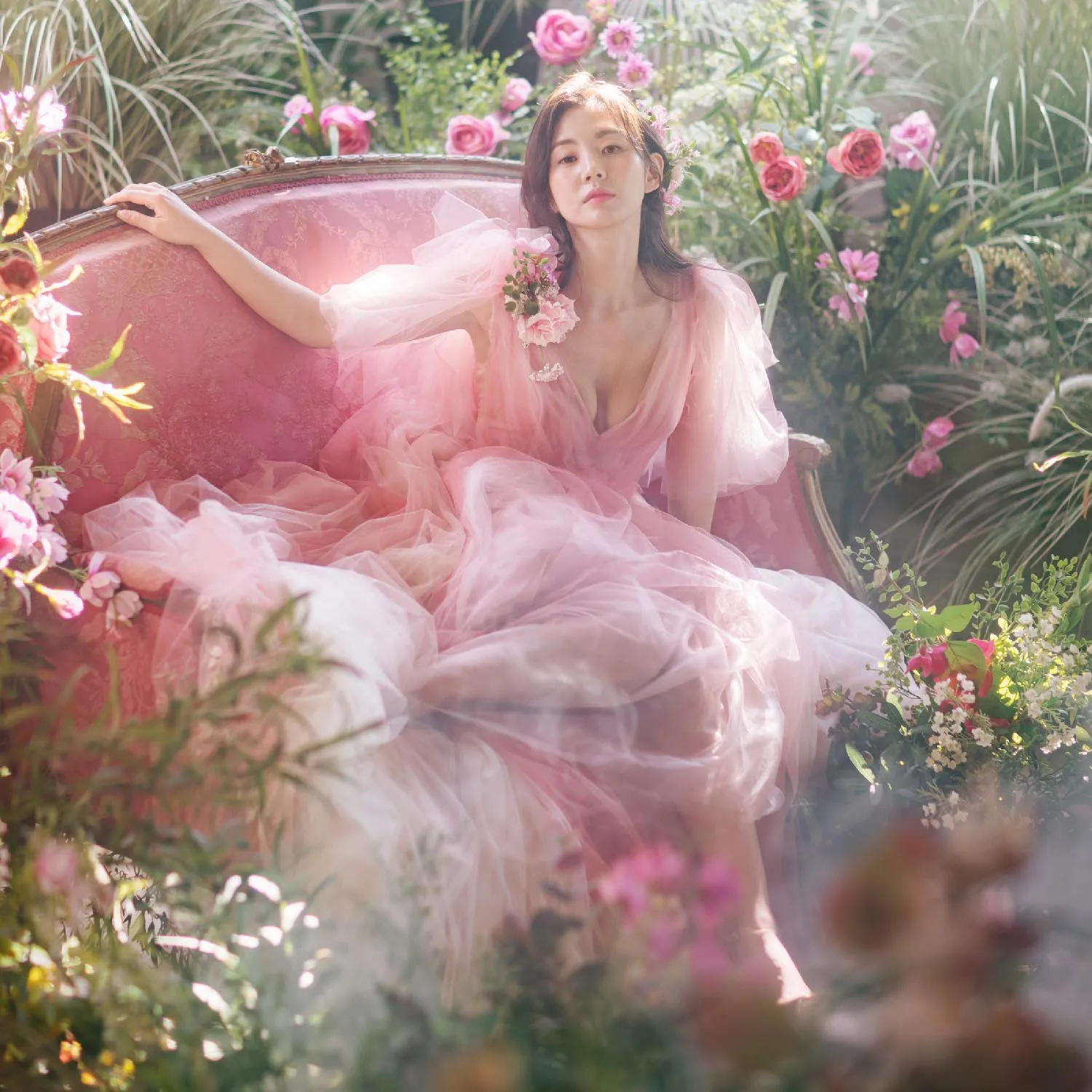 Vestido de fiesta rosa con cuello en V para bebé, vestido de novia de tul en capas, longitud hasta el suelo, de noche, lazo atado con correa ajustable