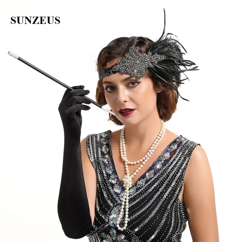 Schwarz Federn Gold Perlen Stirnband Frauen Dinner-Party Formale Headwear Braut Haar Zubehör accesorios novia BQ019