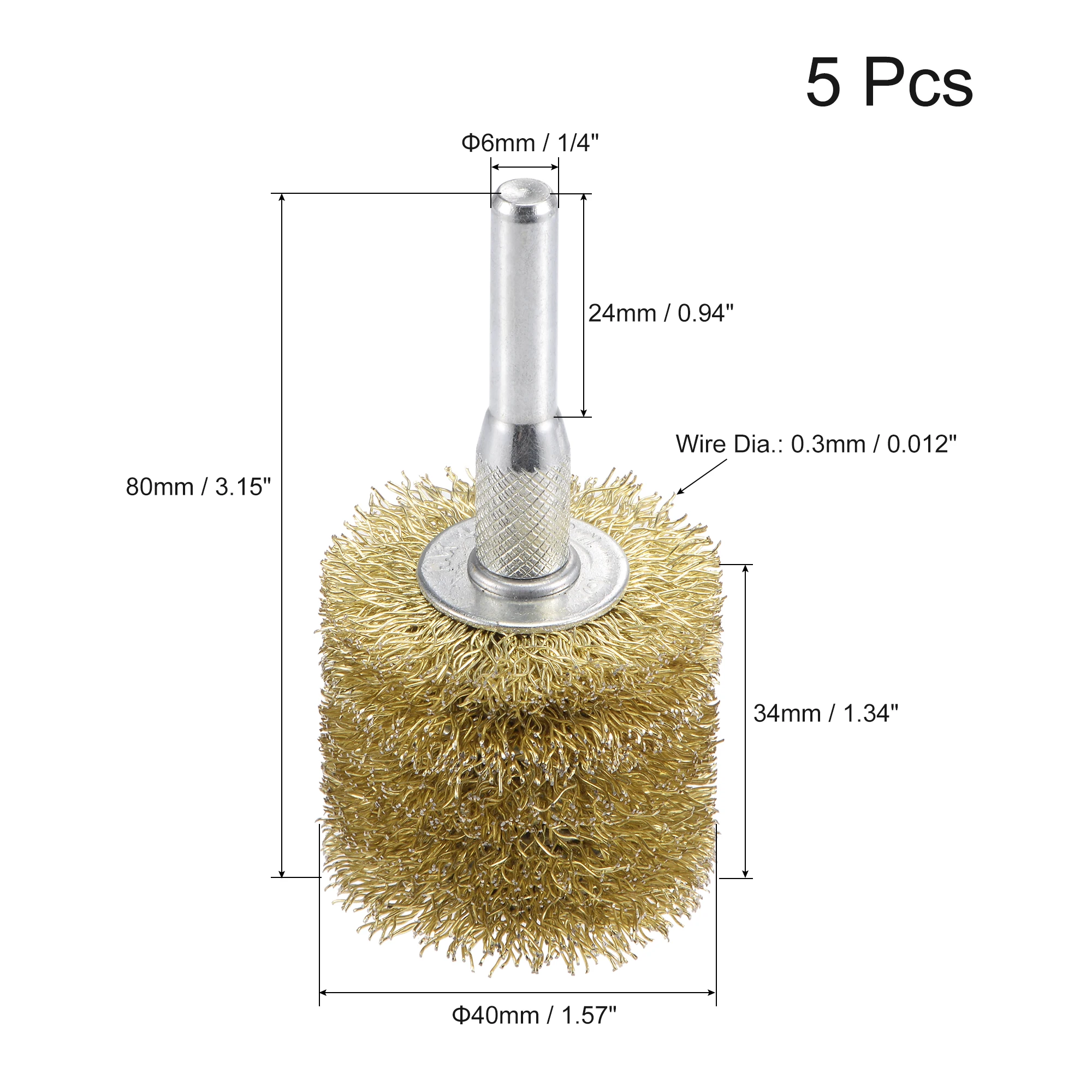 Uxcell 5 개 40mm x 34mm 6mm 생크, 스테인리스 스틸 황동 도금 크림프 와이어 휠 브러시