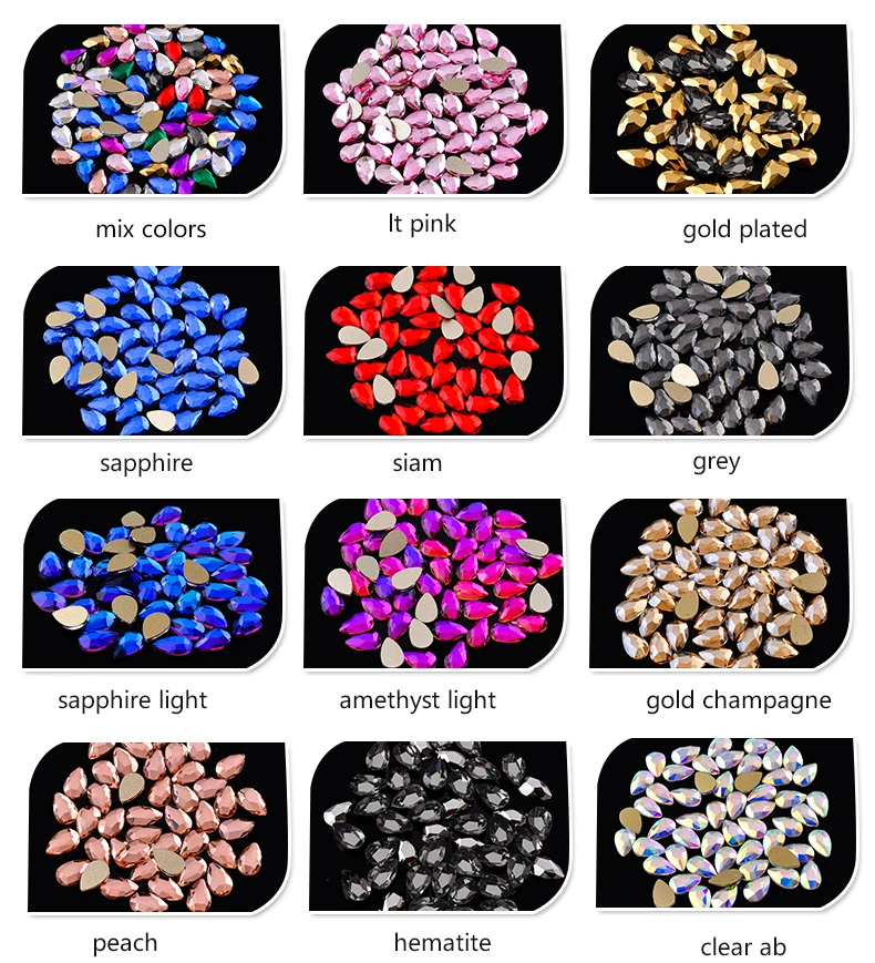 20Pcs Tear Drop 5.5x8mm New Sparking Colors 20pcs/Pack Rhinestone Crystal Flat  Marquise Stones For 3D Nail Art Salon Decoration