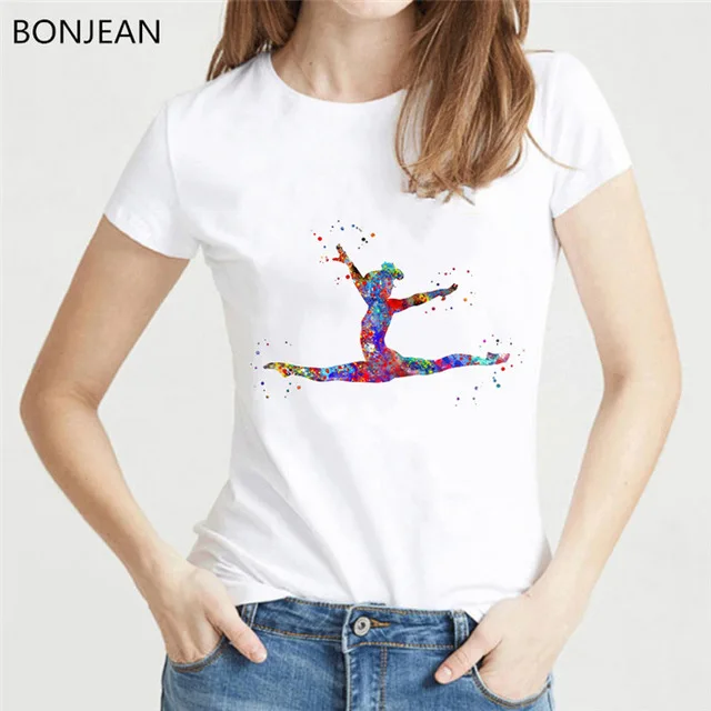 Women Clothes 2024 Watercolor Volleyball Girl Graphic Print Tshirt Femme Korean Style T-Shirt Female Tumblr Tops Tee Steetwear