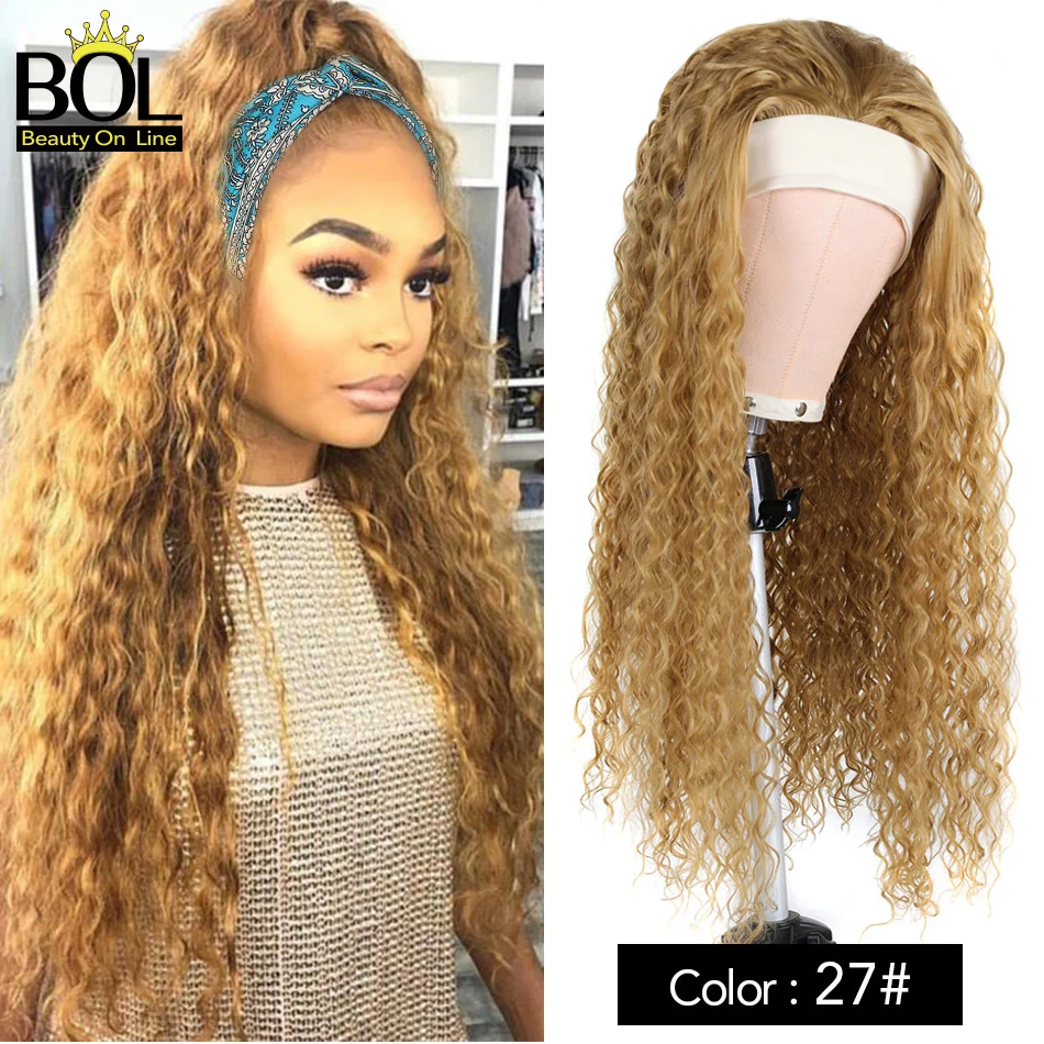 BOL Synthetic Wigs With Headband Organic Fiber 28Inch70cm Long Curly Ice Headband Wig Fluffy Natural Appearance for Black Women