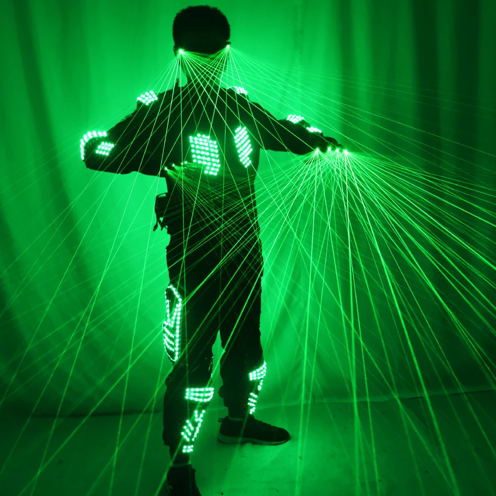 LED Robot Suit Costumes Clothes LED Lights Luminous Green Laser Battle Stage Dance Performance Show Dress for Night Club