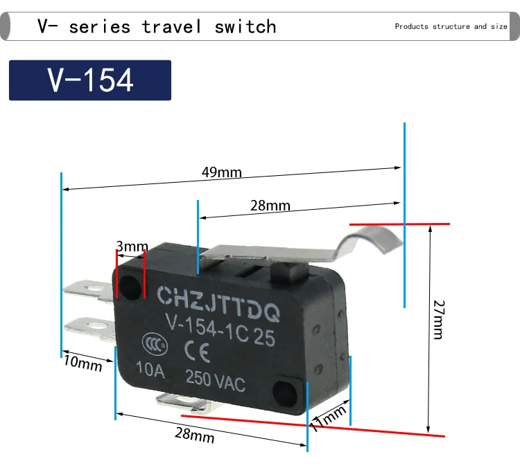 1 Stück Mikro-Endschalter CHZJTTDQ V-15.V-151.V-152.V-153.V-154.V-155.V-156.-1C 25mm Wegschalter Endschalter mit Silberkontakt – Detail 5