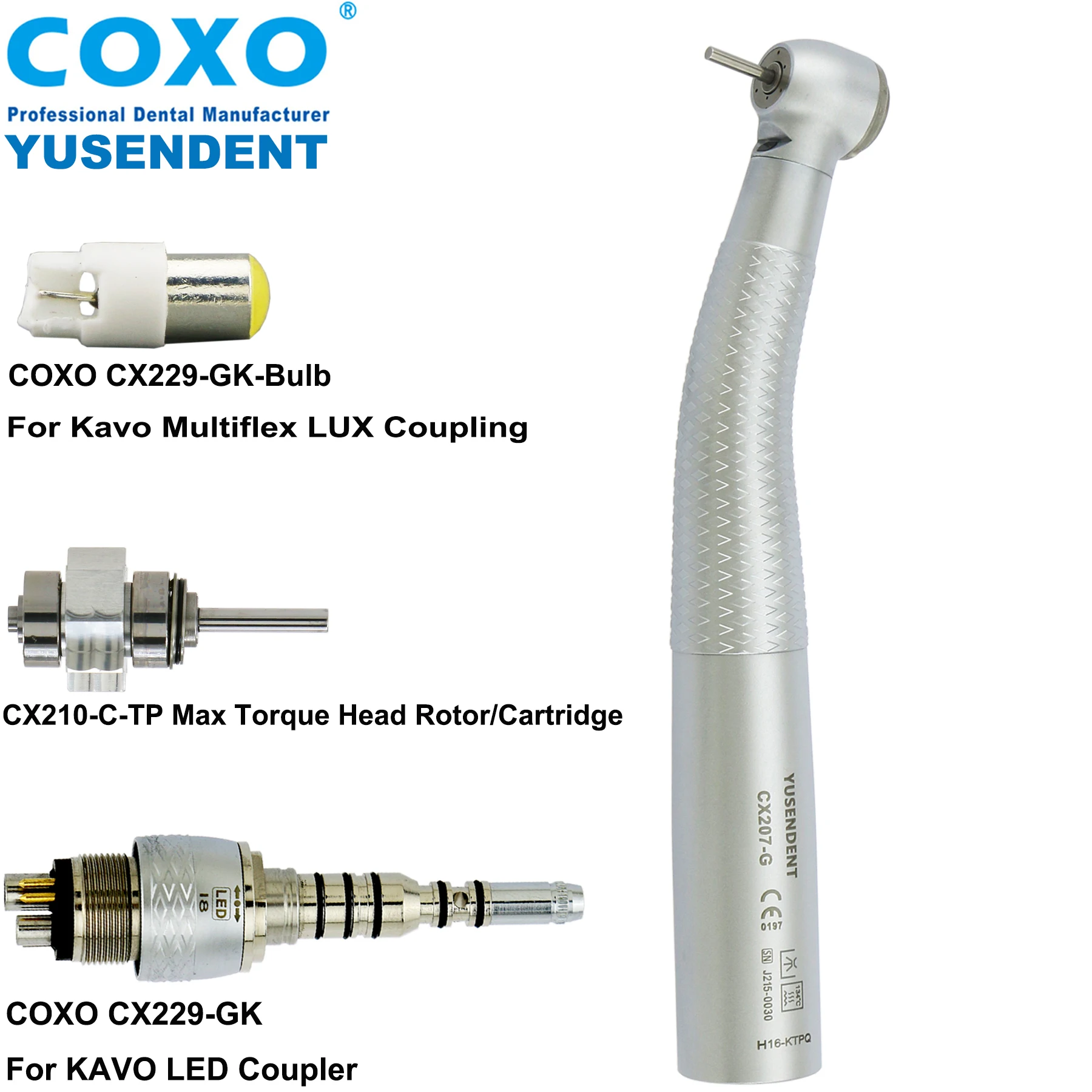 COXO Dental Fiber Optic High Speed Torque Head Handpiece  Fit KAVO LED Coupler 6Hole CX207-GK-TPQ