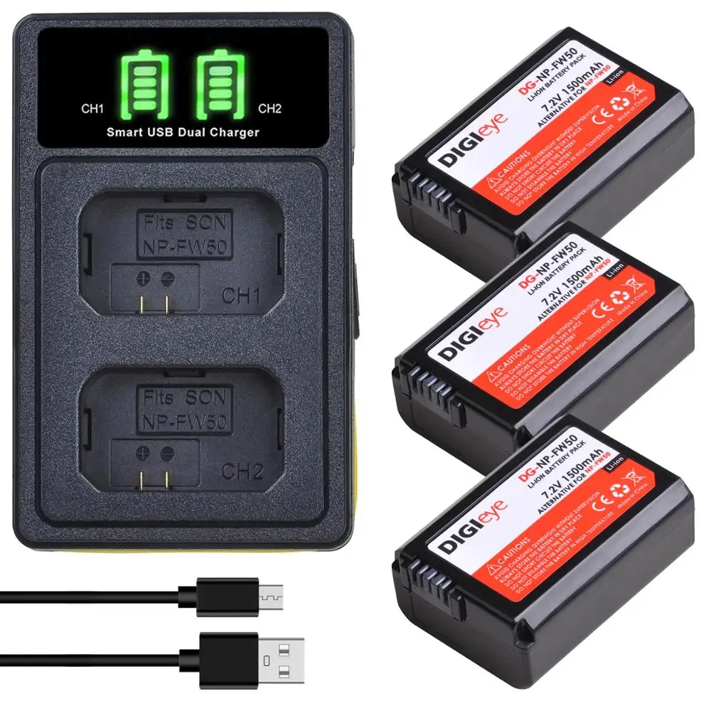 NP-FW50 NP FW50 NPFW50 Battery OR LED Dual Charger for Sony ZV-E10 a6000,a6300,a6400,a6500, a7,a7II,a7R,a7RII,a7S, a7SII