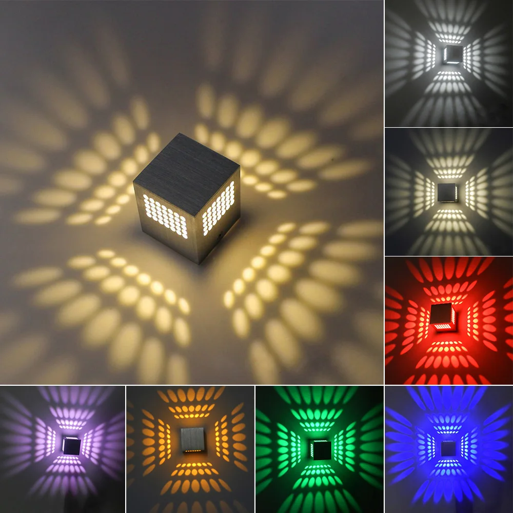 Cube Box 3W LED Wall Sconce Lamp Fixture Kit Dimmable/Not Indoor Light Disco Hotel Aisle Living Room Silver Shell