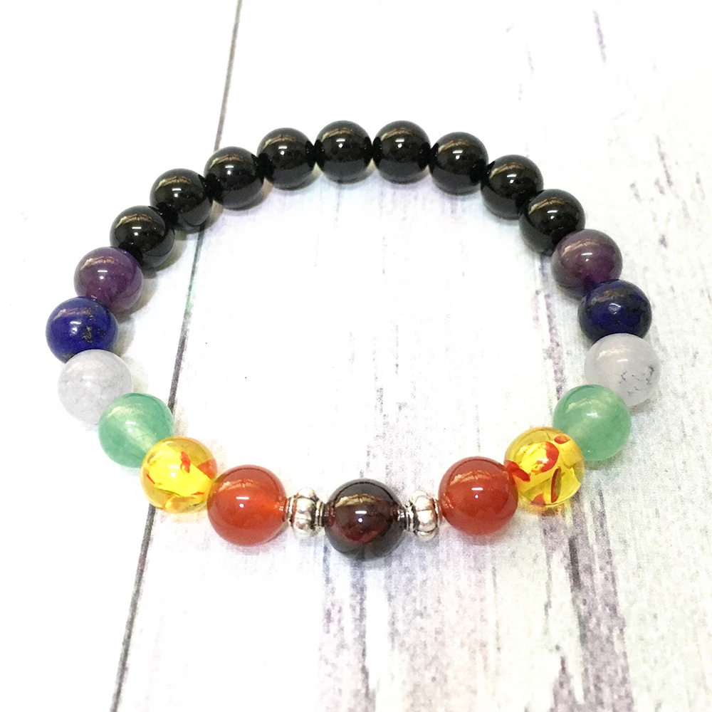 

MG0604 AAA Grade Black Tourmaline 7 Chakra Bracelet High Quality Natural Gemstone Beaded Bracelet New Design Hot Sale Bracelet