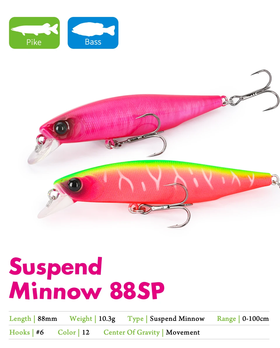 TSURINOYA 88SP Suspending Minnow Angelköder 88mm 10,3g DW76 Lange Casting Künstliche Harte Köder Hecht Bass Big Trout Jerkbait – Detail 5