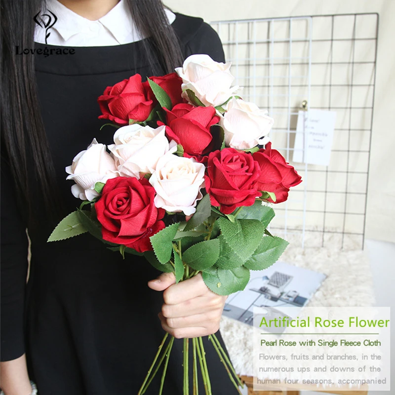 Lovegrace สาขาเดียว Rose ดอกไม้ผ้าไหมประดิษฐ์ Rose DIY Bridesmaid Bouquet ดอกไม้แชมเปญตกแต่งบ้าน