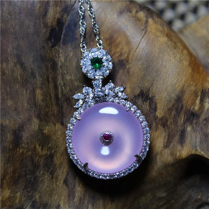 Liemjee Fashion Party Jewelry Pink Purple Agate Inlaid Round Button Necklace For Women Feature Namour Charm Gift All Seasons