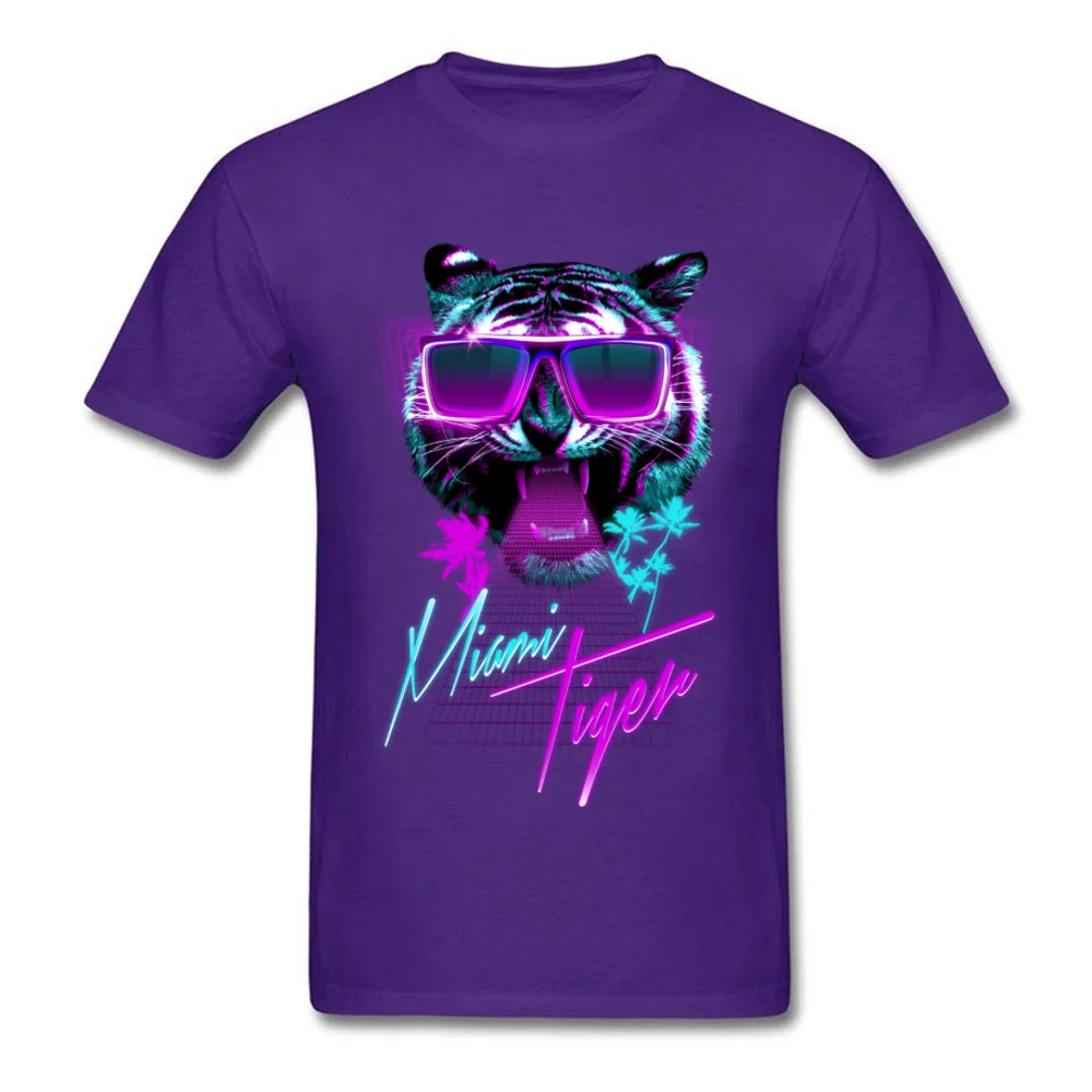 Vaporwave Miami Tiger Neon T Shirts 3D Print New Arrival Short Sleeve Loose Europe Tshirt Man 100% Cotton Fabric Camisa Clothes