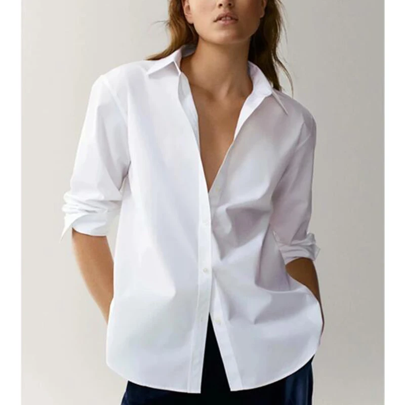 White Blouse for Women, Withered England Style, Office Lady, Simple Fashion, Poplin Shirt, Tops, 2021