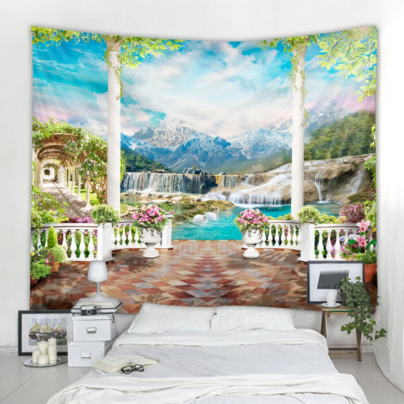 

Nordic Town Seaside Scenery Decoration Tapestry Mandala Scenario Witchcraft Tapestry Bohemian Hippie Wall Tapestry Curtain