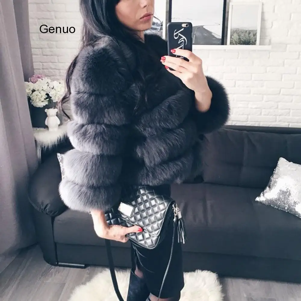 

Blue Fake Fox Fur Coats for Women 2020 New Hot Promotion Women Warm Faux Fox Fur Coat Short Winter Fur Jacket Outerwear