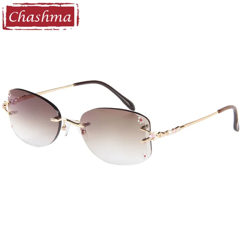 

Chashma Rimless Sunglasses Pure Titanium Fashion Female Eye Glasses Diamond Trimmed Spectacle Frames Women Sunglasses Tint Lens