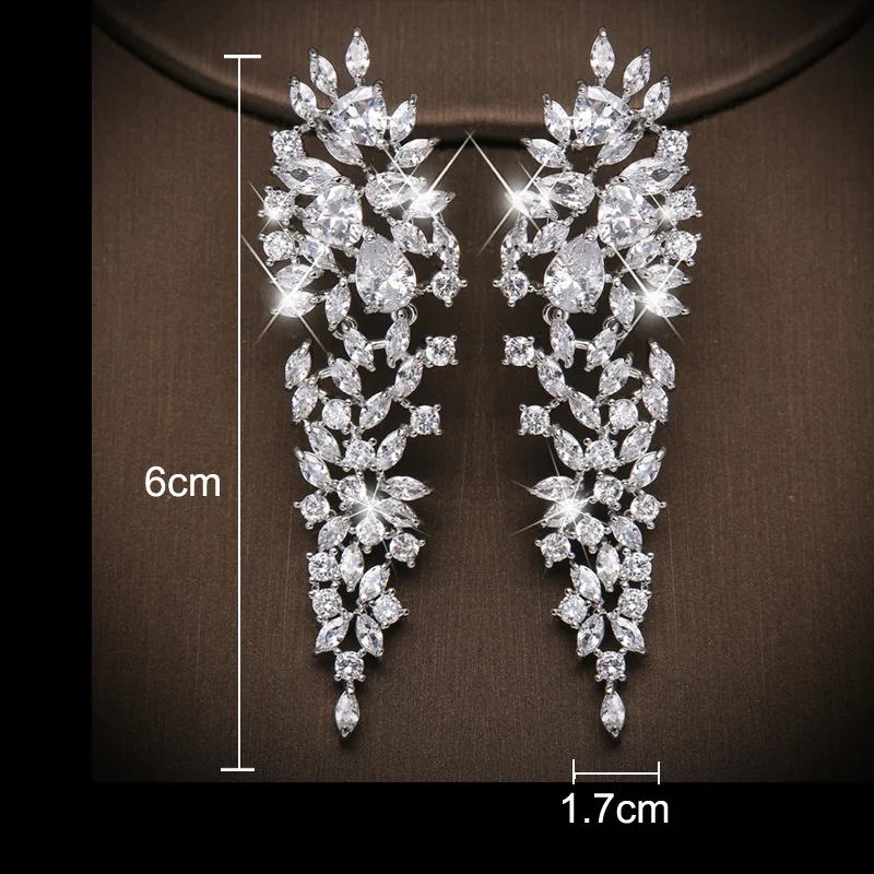 Ekopdee Vintage Luxury Teardrop Zircon Drop Earrings For Women Charm Bling Leaf CZ Crystal Earring Wedding Party Fashion Jewelry