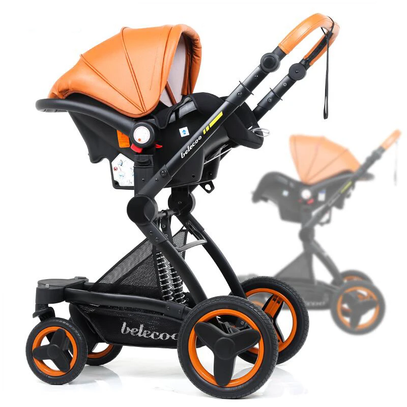 Belecoo Baby Stroller 2 in 1/ 3 in 1 High landscape stollers Eco Leather Shock Absorber four wheel trolley Free Shipping