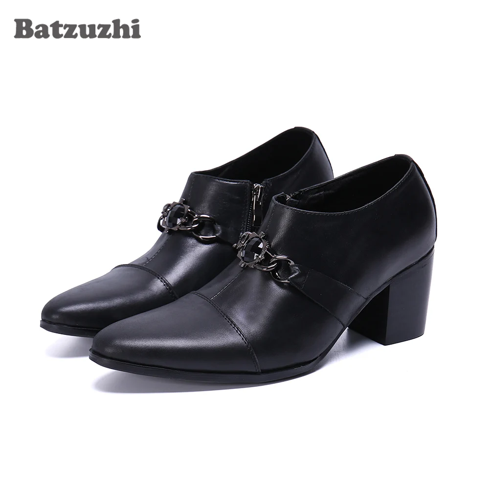 

Batzuzhi Fashion Party Boot Men Pointed Toe Soft Leather Ankle Men Boots 7cm High Heels Slip on Business Bota Masculina! US6-12