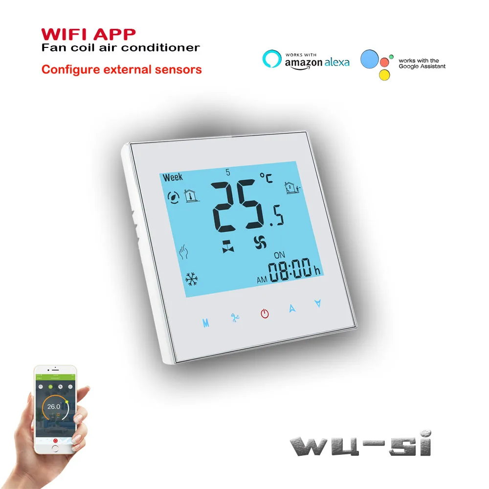 Heating or cooling thermostat with external 2.5m sensor, with voice control TUYA temperature controller