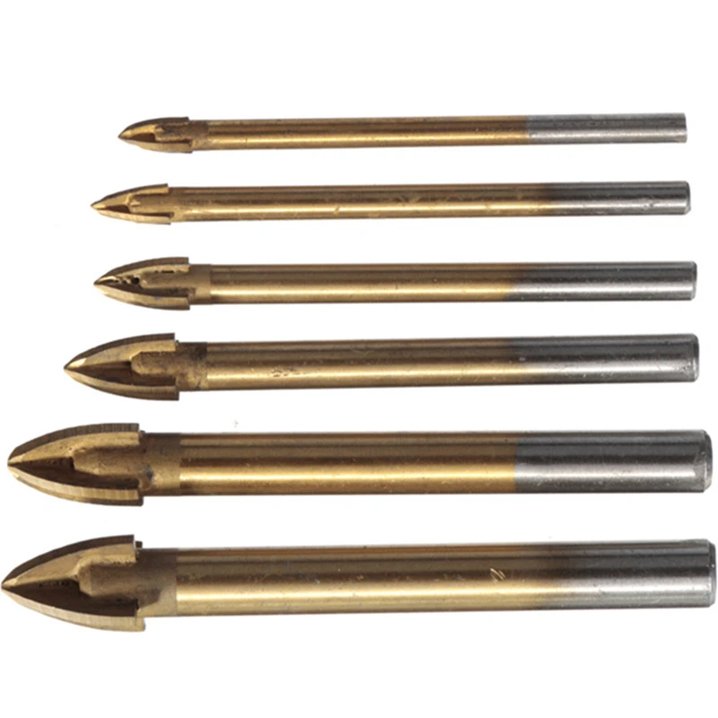 4/5/6/8/10/12mm Titanium Carbide Glass Drill Bit Cross Spear Point Head Drill Bit For Wall Ceramic Tile