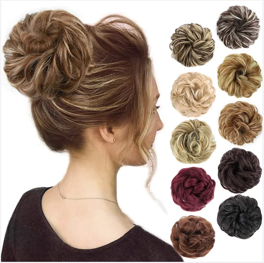 Elastic Band With Synthetic Hair Messy Bun Fashion Girls Curly Scrunchie Chignon With Elastic Band Hairpieces Donut For Women