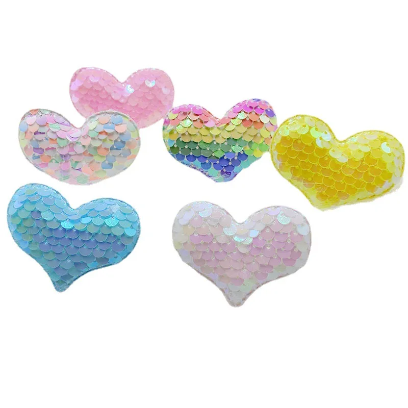 QIBU 10/20pcs Reversible Sequin Heart Patches Colorful Pink Hairbow Crafts Supplies Garment Decorative DIY Clothes Accessories