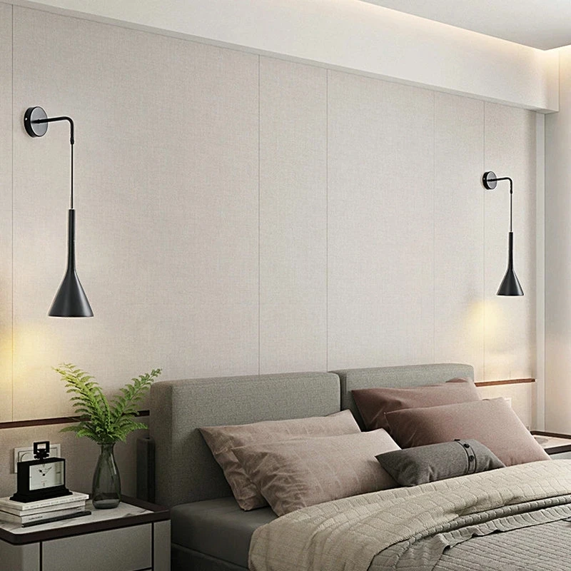 

Nordic LED Lights Bedside Wall Pendant Lights E27 Metal For Living Room Home Decor Black White Gray D15cm Line 60cm Adjustable