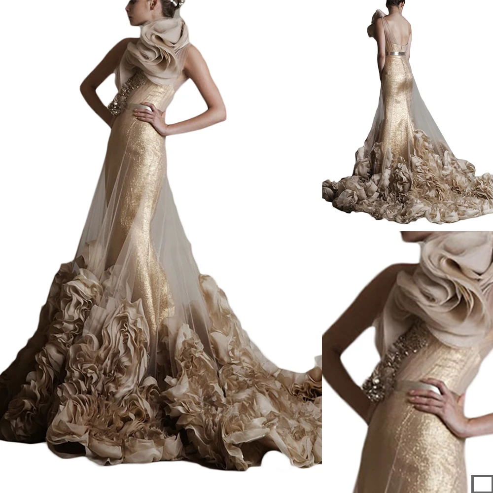 

Elegant Evening Dresses Lace Tulle Ruffle Mermaid Prom Gowns Custom Made Sexy Backless Sweep Train Special Occasion Dress